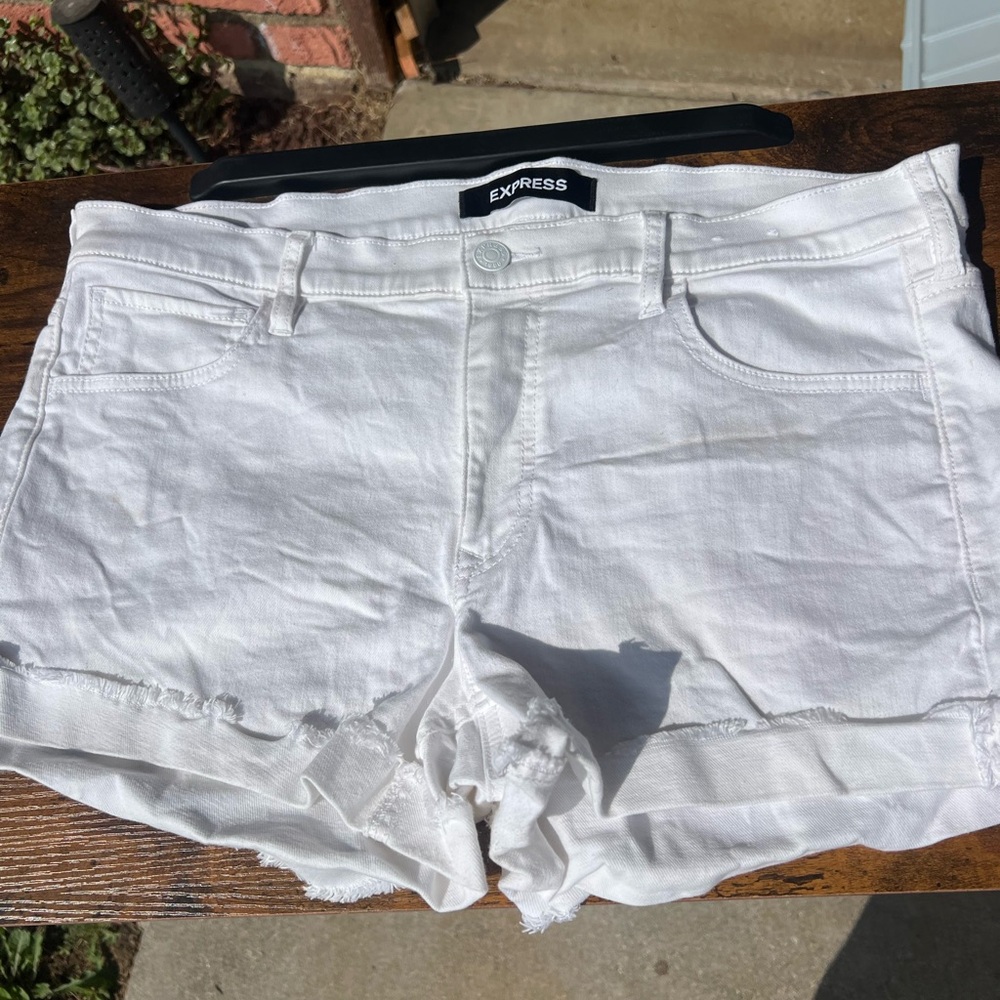 Express White Jean Shorts Mid-Rise Cuffed
